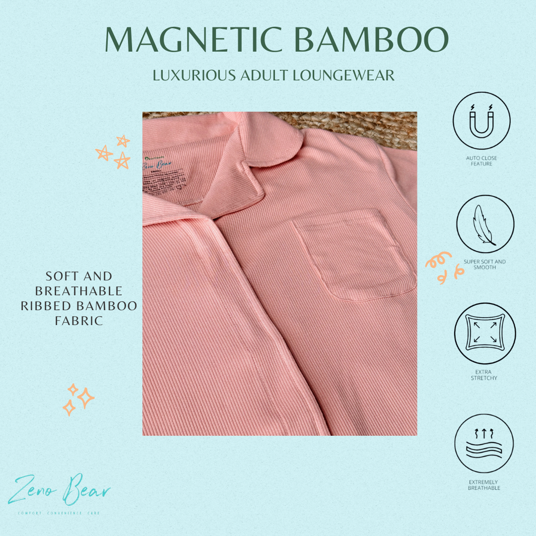Zeno Bear Ribbed Magnetic Bamboo Luxurious Loungewear- Set of Short Sleeved Top and Shorts Sleepwear for Women