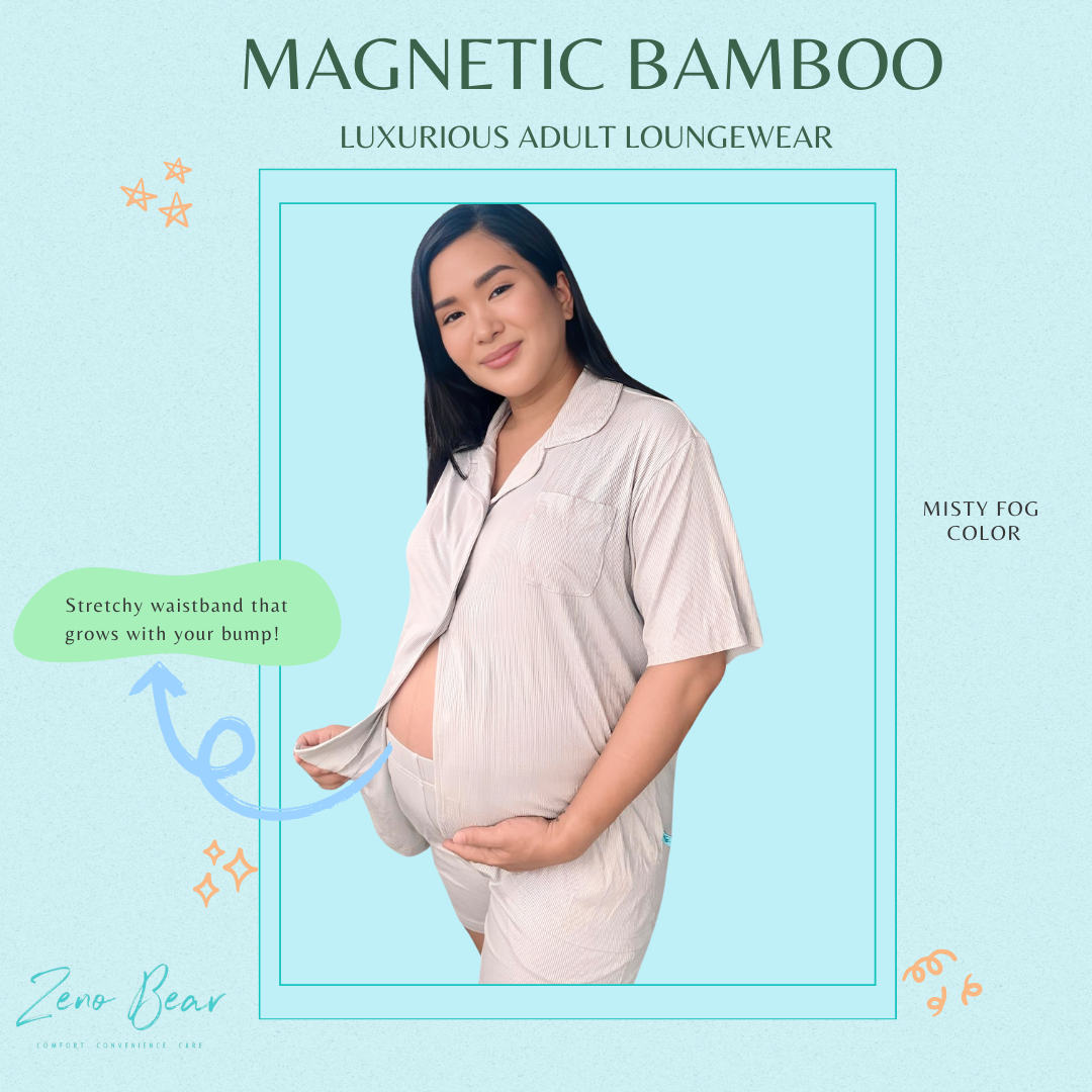 Zeno Bear Ribbed Magnetic Bamboo Luxurious Loungewear- Set of Short Sleeved Top and Shorts Sleepwear for Women