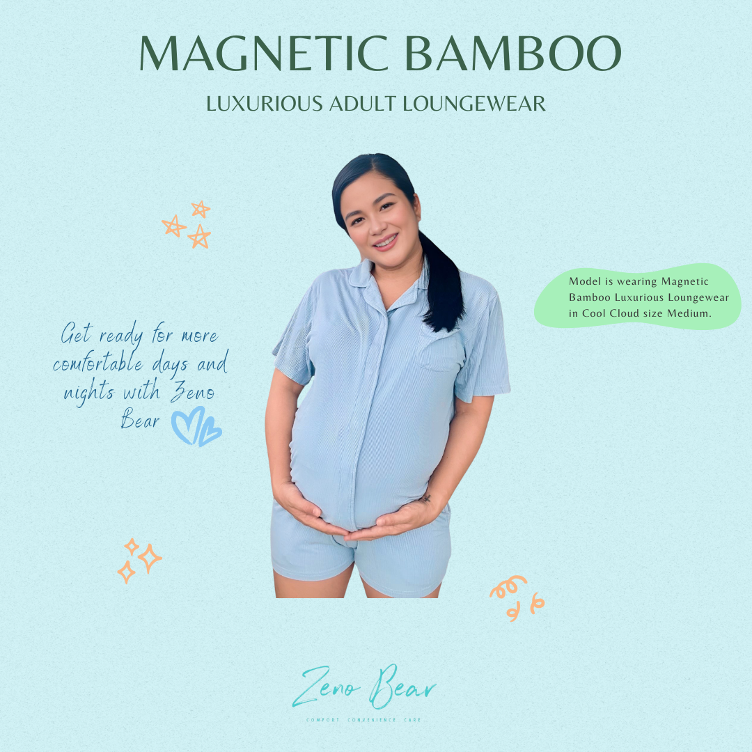 Zeno Bear Ribbed Magnetic Bamboo Luxurious Loungewear- Set of Short Sleeved Top and Shorts Sleepwear for Women