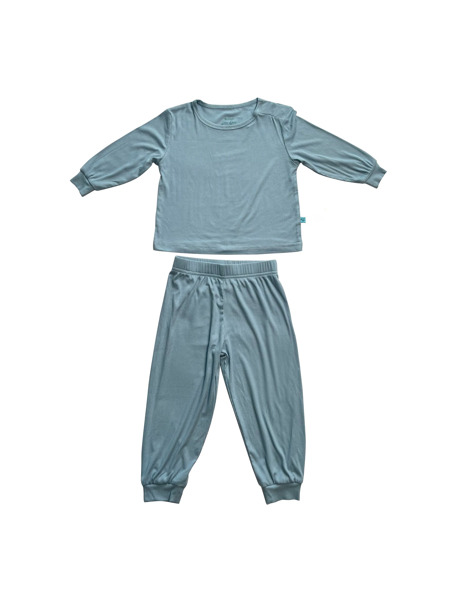 Zeno Bear Ribbed Magnetic Bamboo Toddler Pajamas- Set of Long Sleeved Top and Pants Sleepwear for Toddlers