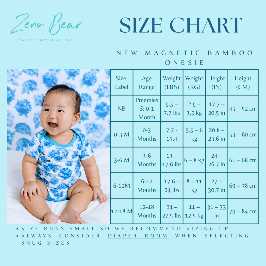 Zeno Bear Magnetic Bamboo Onesie *TWO NEW Solid Colors Now Available