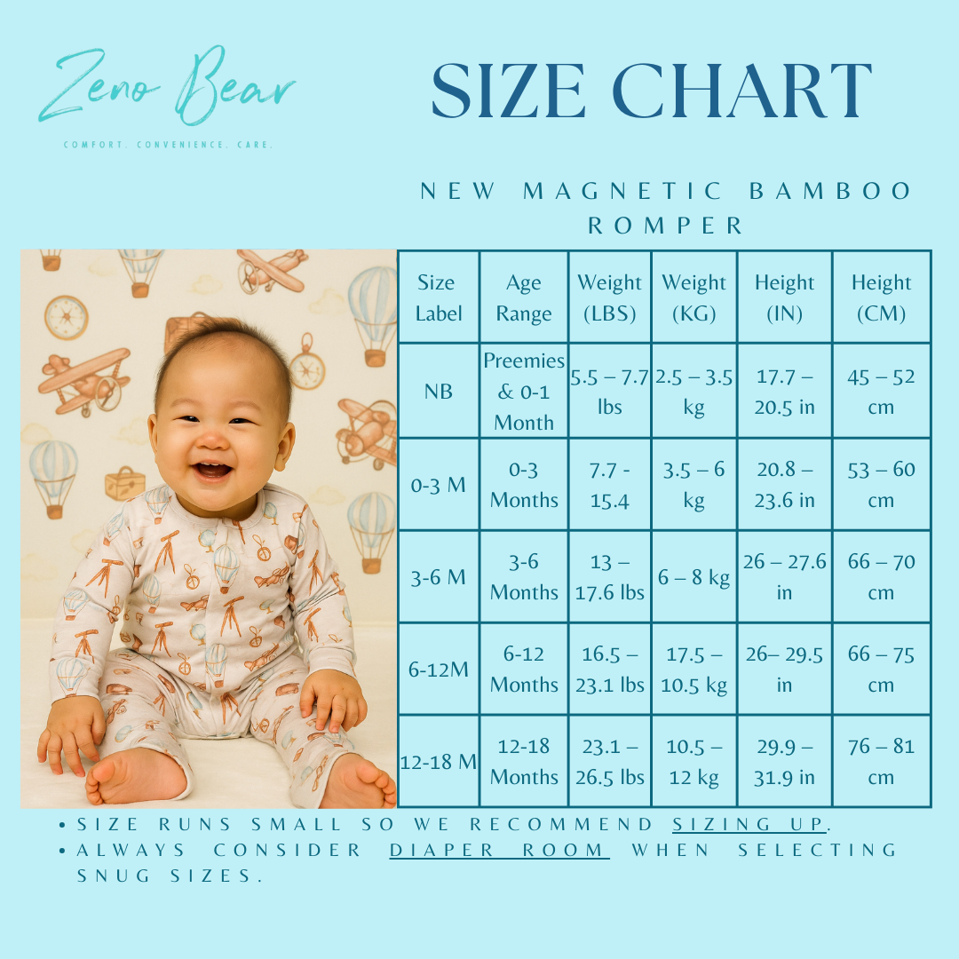 Zeno Bear Magnetic Bamboo Romper * 2025 NEW Prints