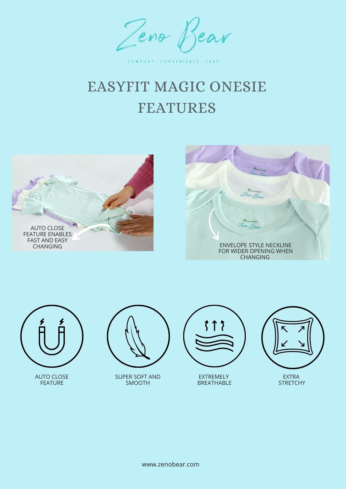 Zeno Bear Magnetic Bamboo Onesie *TWO NEW Solid Colors Now Available