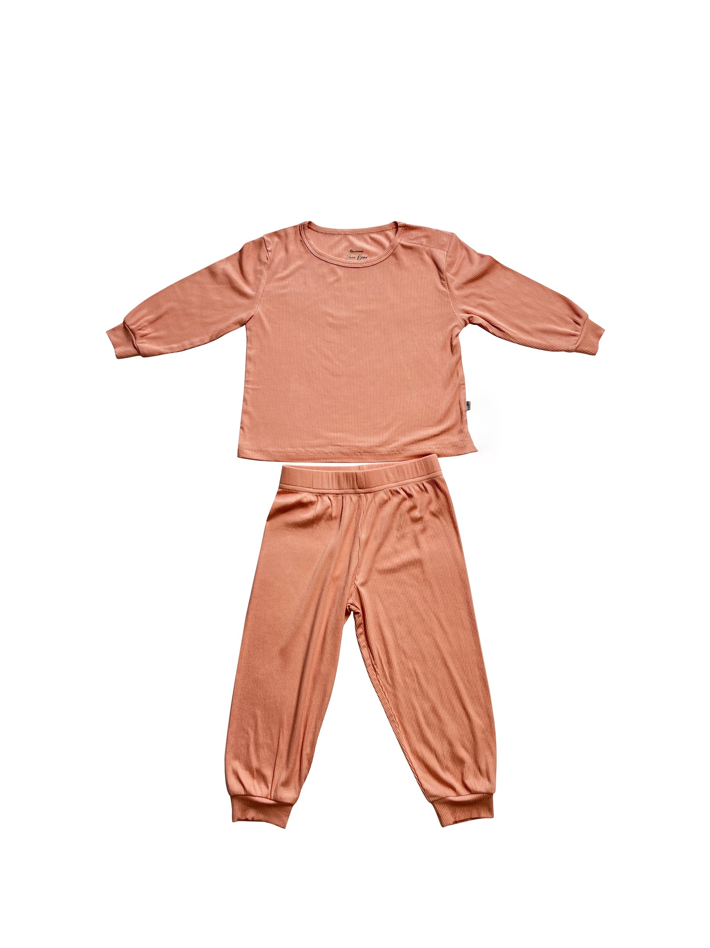 Zeno Bear Ribbed Magnetic Bamboo Toddler Pajamas- Set of Long Sleeved Top and Pants Sleepwear for Toddlers