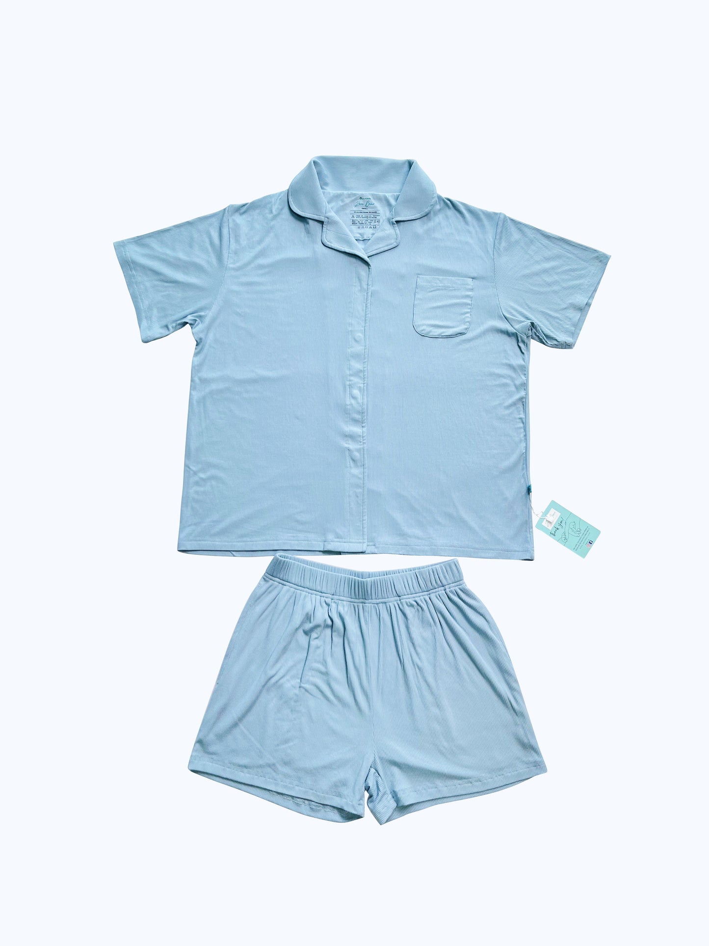 Zeno Bear Ribbed Magnetic Bamboo Luxurious Loungewear- Set of Short Sleeved Top and Shorts Sleepwear for Women