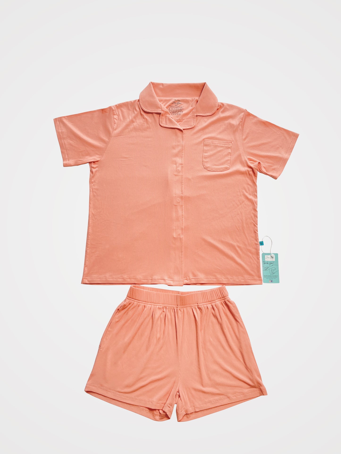 Zeno Bear Ribbed Magnetic Bamboo Luxurious Loungewear- Set of Short Sleeved Top and Shorts Sleepwear for Women