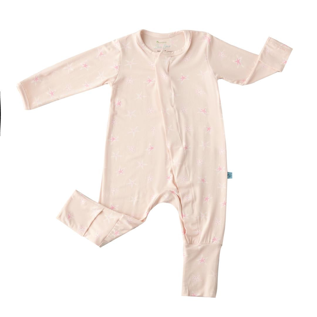 Zeno Bear Magnetic Bamboo Romper | Seaside Stars & Blushing Bows (Foldable Mittens and Feet Cuffs)- New Collection