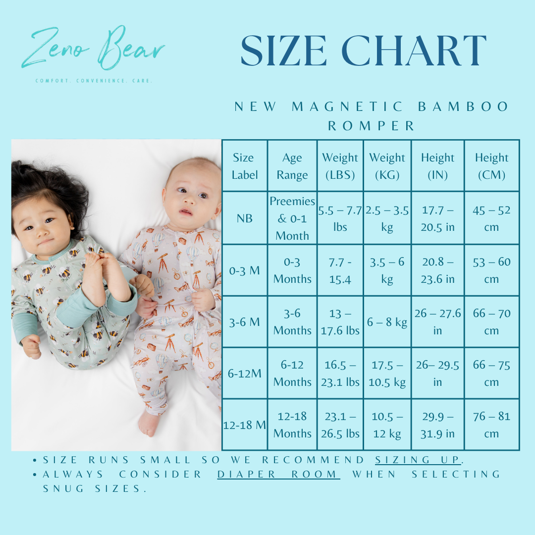 Zeno Bear Magnetic Bamboo Romper-Solid Colors (Foldable Mittens and Feet Cuffs)