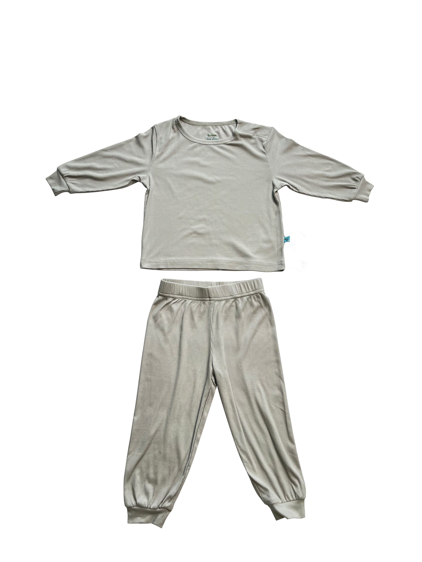 Zeno Bear Ribbed Magnetic Bamboo Toddler Pajamas- Set of Long Sleeved Top and Pants Sleepwear for Toddlers