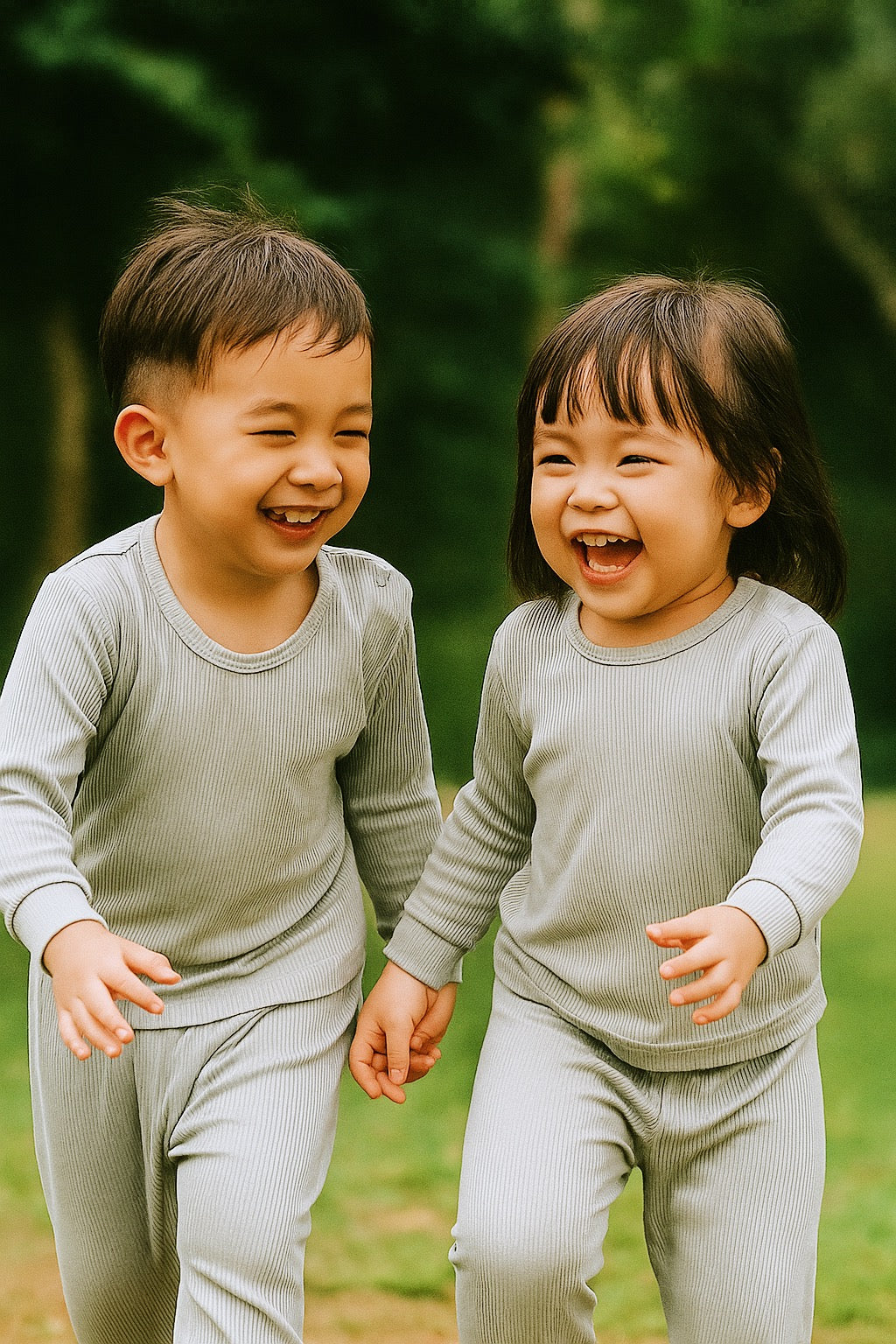 Zeno Bear Ribbed Magnetic Bamboo Toddler Pajamas- Set of Long Sleeved Top and Pants Sleepwear for Toddlers